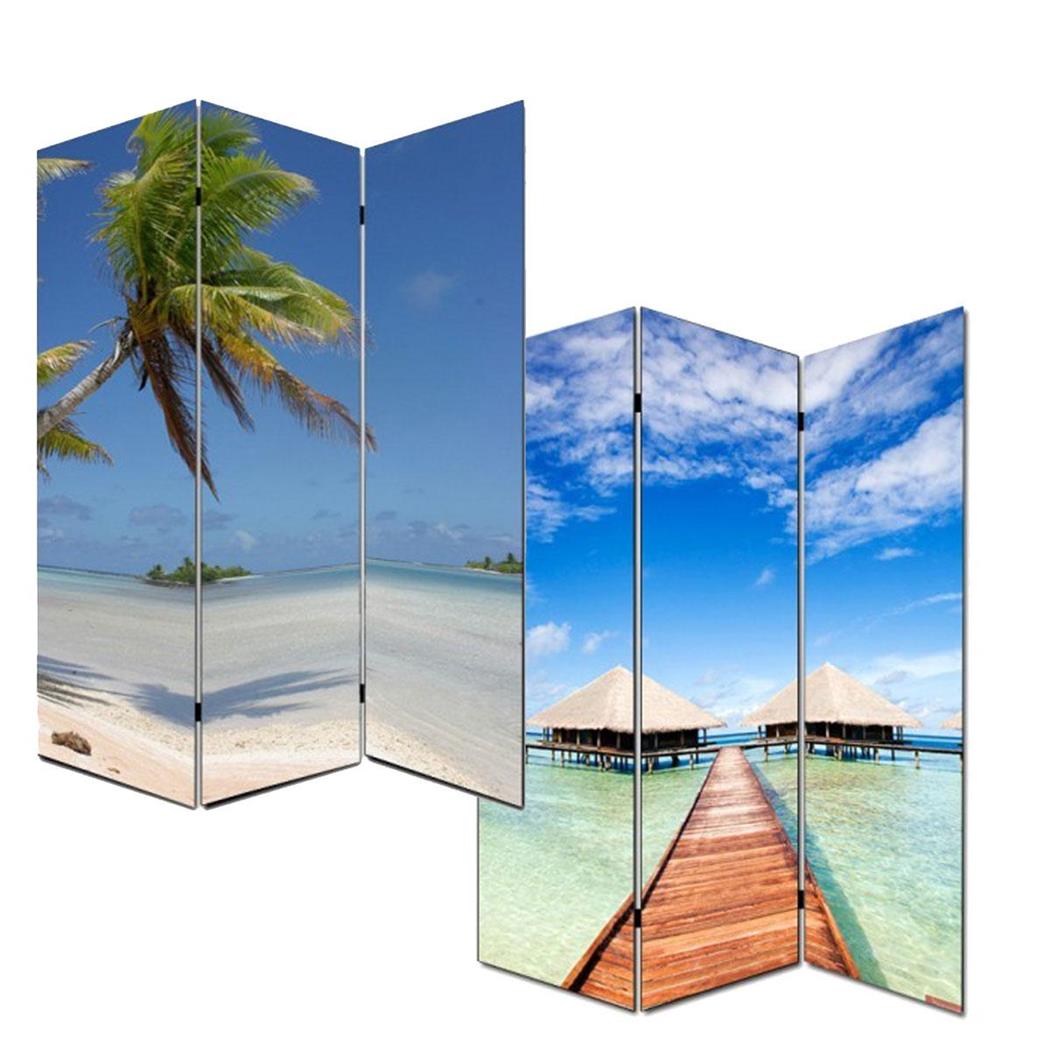 Scheidingswand met 3 panelen VINTAGE PARIS, 180x120x3cm, Houten Structuur