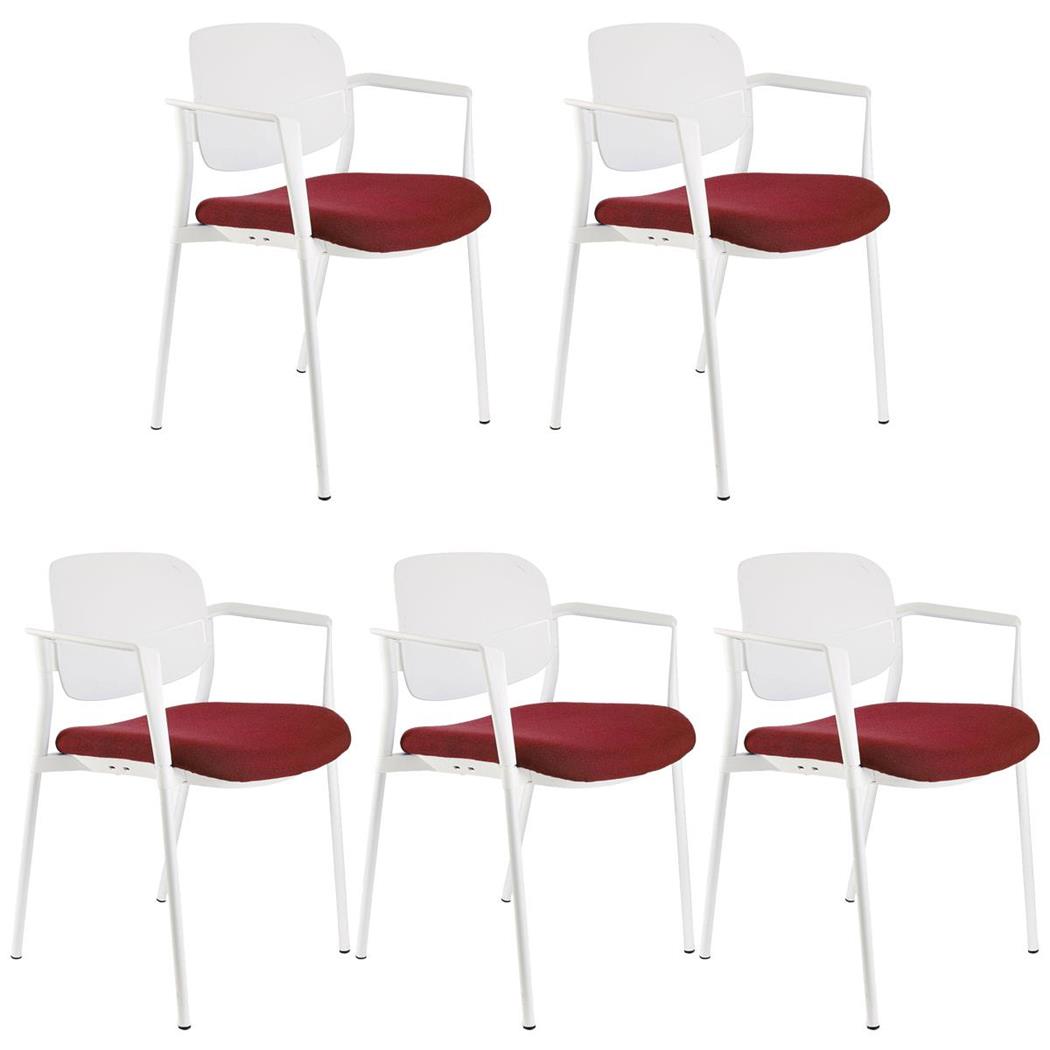 Set van 5 Vergaderstoelen ERIC, Comfortabel en Praktisch, Stapelbaar, Kleur Bordeaux