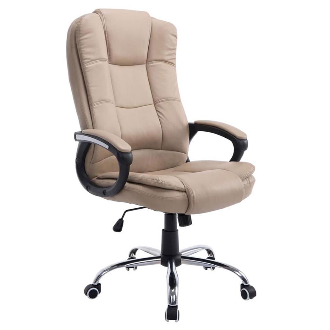 Directiestoel PARAGUAY, Dikke Vulling, Metalen Onderstel, Synthetisch Leder, Kaki Bruin