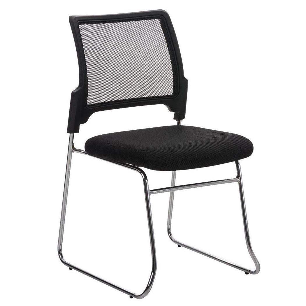 Vergaderstoel CRANTON, Stapelbaar, Metalen Frame, Stof en Ademende Mesh Bekleding, Zwart
