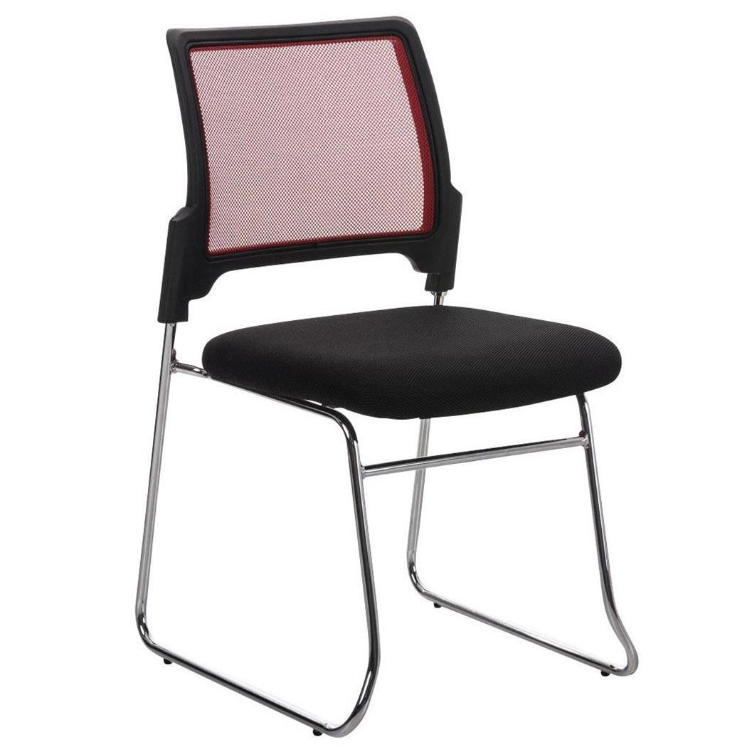 Vergaderstoel CRANTON, Stapelbaar, Metalen Frame, Stof en Ademende Mesh Bekleding, Rood