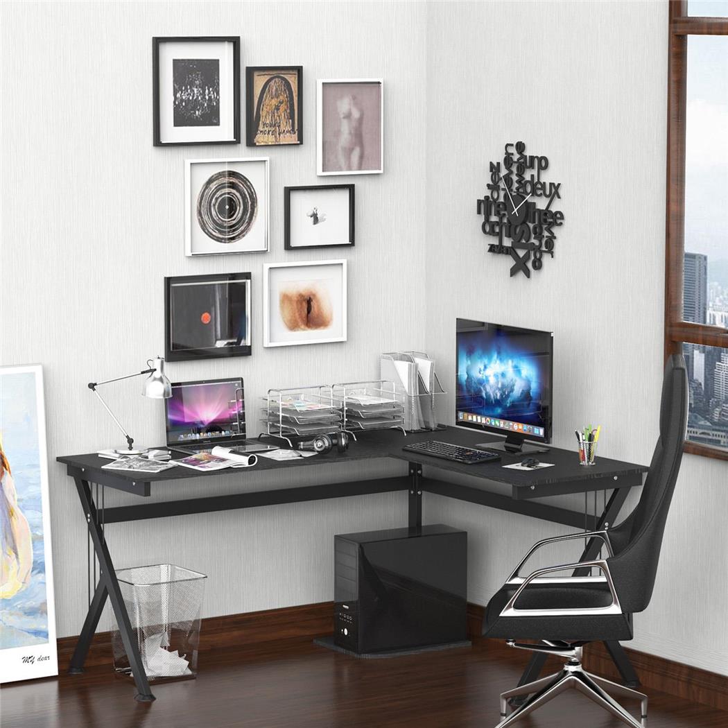 Computertafel ALASKA, Afmetingen 155x130x76cm, Metalen Structuur, in Hout kleur Zwart