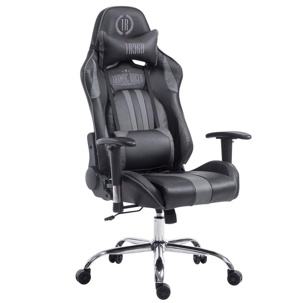 Gamingstoel LOGAN, Kantelbare Rugleuning, Inclusief Kussens, Metalen Onderstel, in Zwart/Grijs