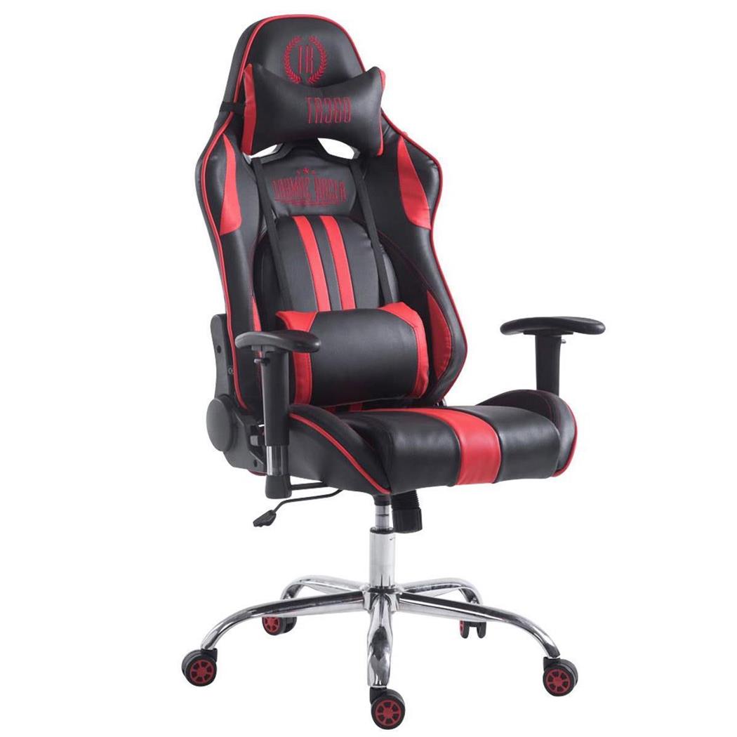 Gamingstoel LOGAN, Kantelbare Rugleuning, Inclusief Kussens, Metalen Onderstel, in Zwart/Rood