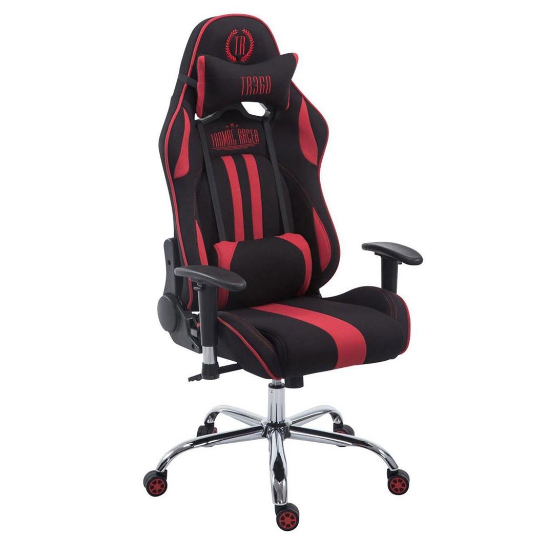 Gamingstoel LOGAN, Kantelbare Rugleuning, Inclusief Kussens, Metalen Onderstel, Stoffen Bekleding in Zwart/Rood