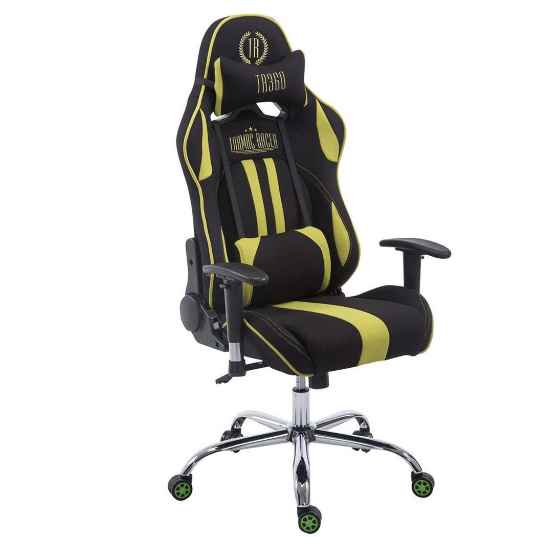 Gamingstoel LOGAN, Kantelbare Rugleuning, Inclusief Kussens, Metalen Onderstel, Stoffen Bekleding in Zwart/Groen