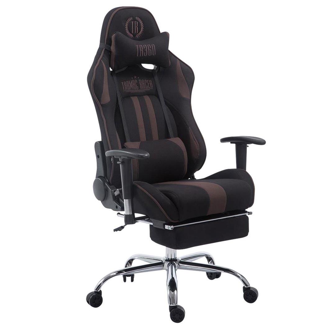 Gamingstoel LOGAN, met voetsteun, Kantelbare Rugleuning, Inclusief Kussens, Metalen Onderstel, Stoffen Bekleding in Zwart/Bruin