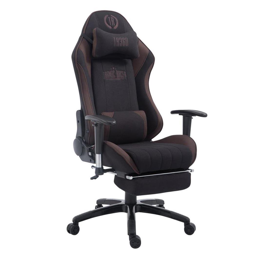 Gamingstoel TURBO STOF, met Voetsteun, Verstelbare Rugleuning, Lumbaal- en Cervicaalkussen, in Zwart/Bruin