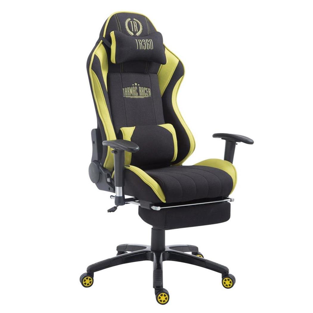 Gamingstoel TURBO STOF, met Voetsteun, Verstelbare Rugleuning, Lumbaal- en Cervicaalkussen, in Zwart/Groen