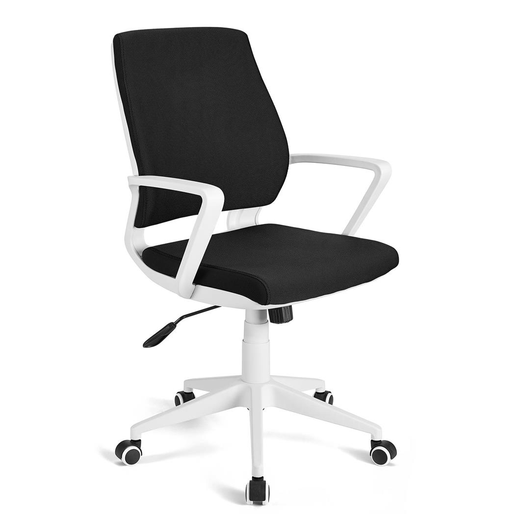 Bureaustoel IRMA, Wit frame, Kantelmechanisme, Stoffen bekleding in de kleur Zwart