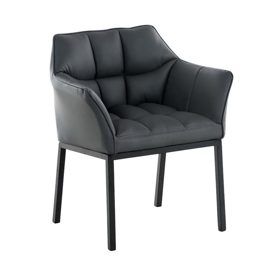 Bezoekersstoel OCTAVIUS, Zwarte Metalen Frame, Dikke Vulling, in Griijs leder