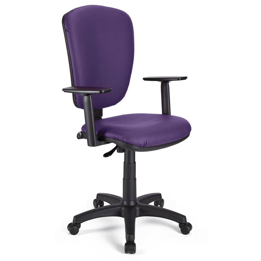 Bureaustoel CALIPSO PLUS LEDER, Verstelbare Rugleuning en Armleuningen, Stevig model, Paars