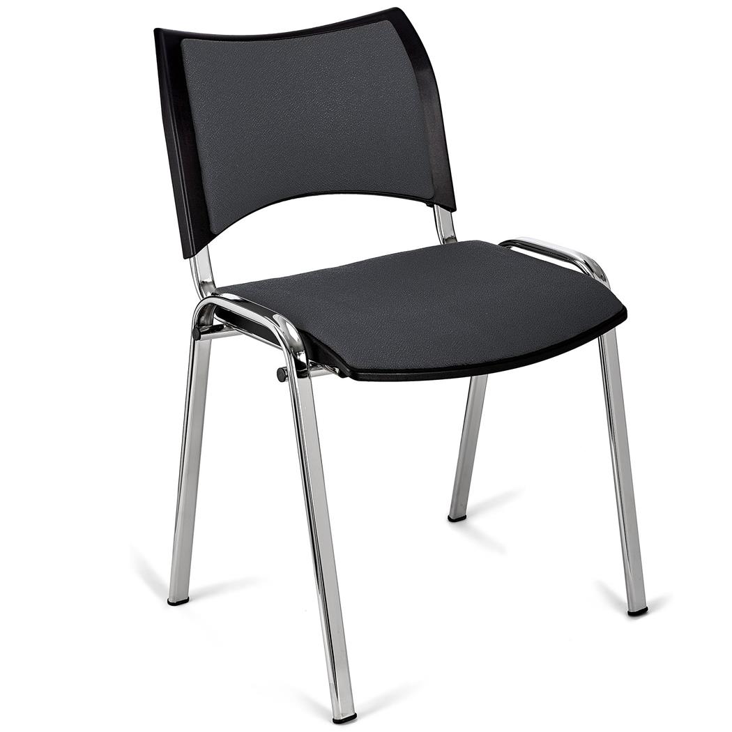 Vergaderstoel ROMEL, Comfortabele Zitting, Stapelbaar, Verchroomde Poten, Grijs Stoffen Bekleding