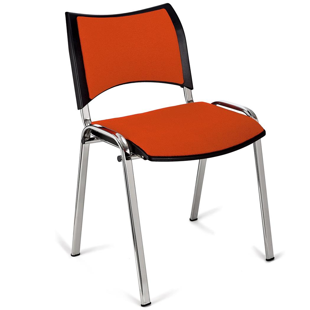 Vergaderstoel ROMEL, Comfortabele Zitting, Stapelbaar, Verchroomde Poten, Oranje Stoffen Bekleding