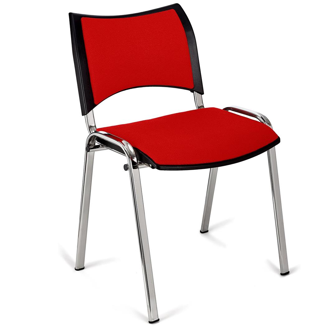 Vergaderstoel ROMEL, Comfortabele Zitting, Stapelbaar, Verchroomde Poten, Rood Stoffen Bekleding