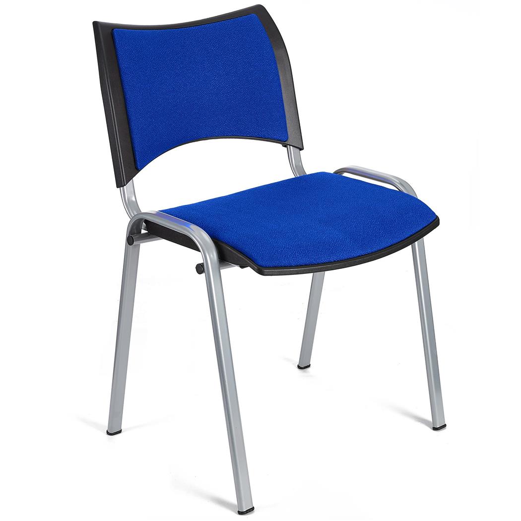 Vergaderstoel ROMEL, Comfortabele Zitting, Stapelbaar, Grijze Poten, Blauw Stoffen Bekleding