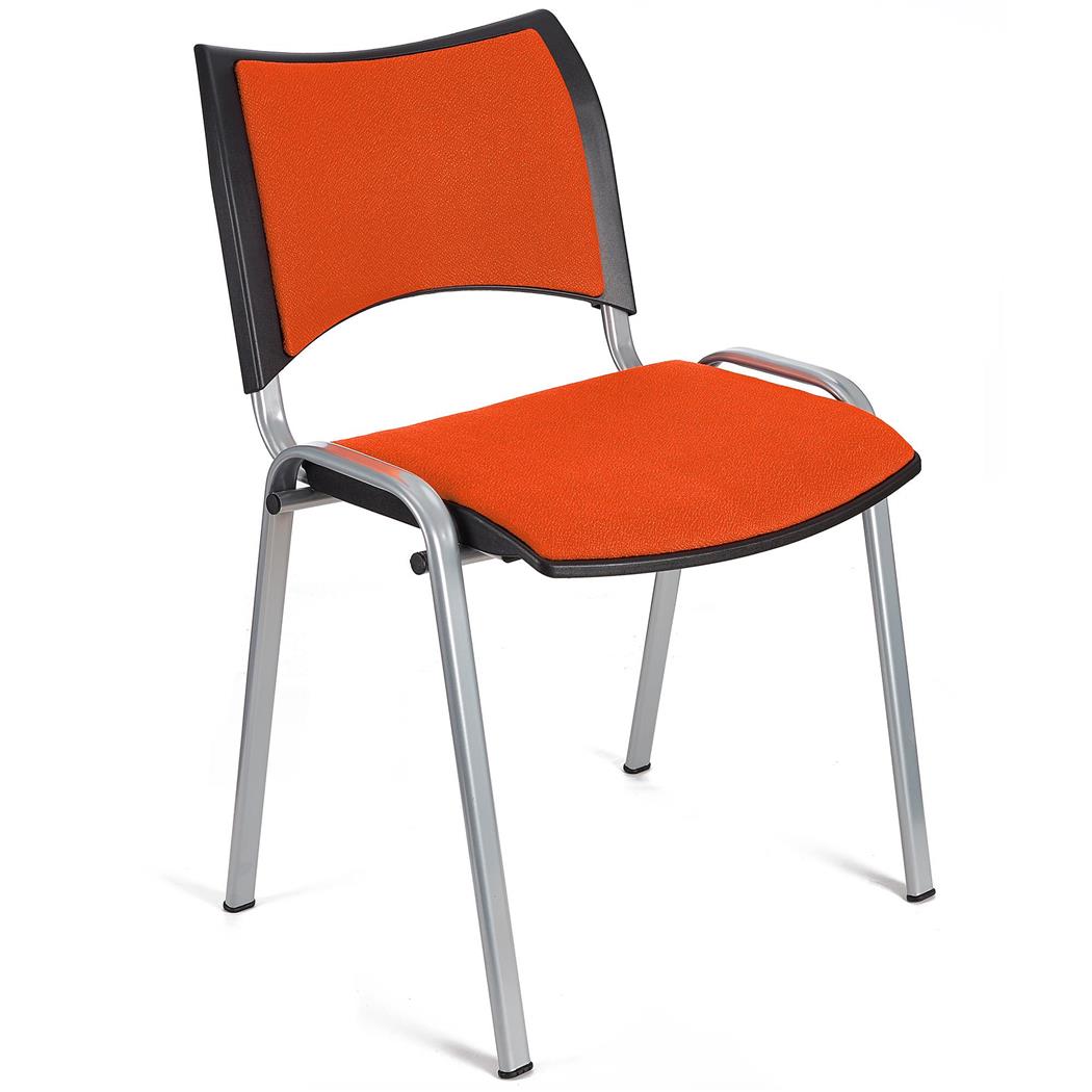 Vergaderstoel ROMEL, Comfortabele Zitting, Stapelbaar, Grijze Poten, Oranje Stoffen Bekleding