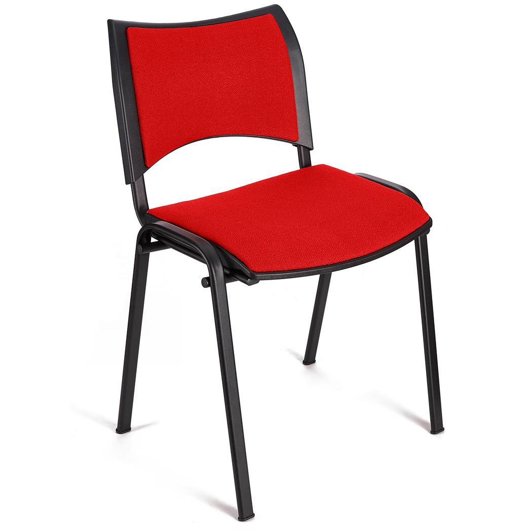 Vergaderstoel ROMEL, Comfortabele Zitting, Stapelbaar, Zwarte Poten, Rood Stoffen Bekleding