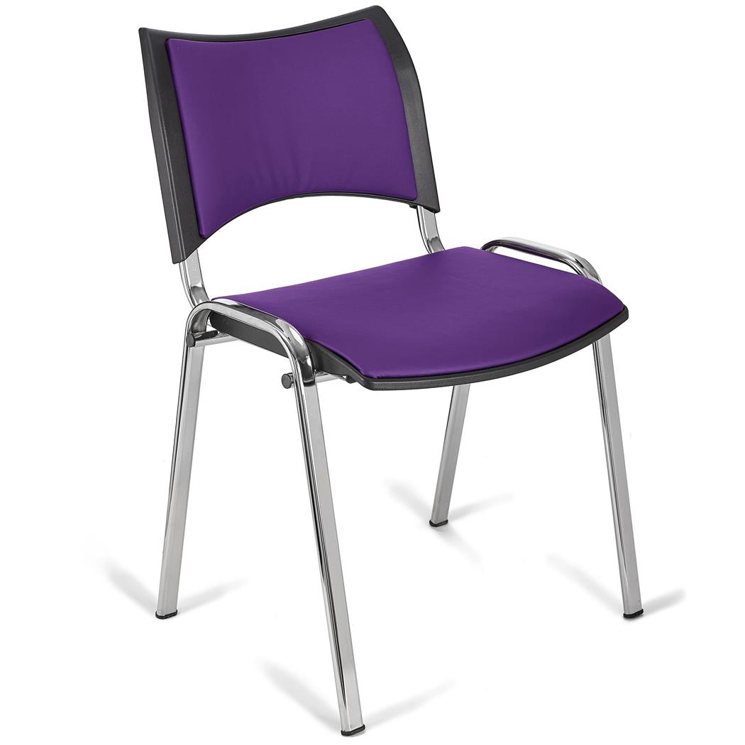 Vergaderstoel ROMEL LEDER, Comfortabele zitting, Stapelbaar, Verchroomde Poten, Paars
