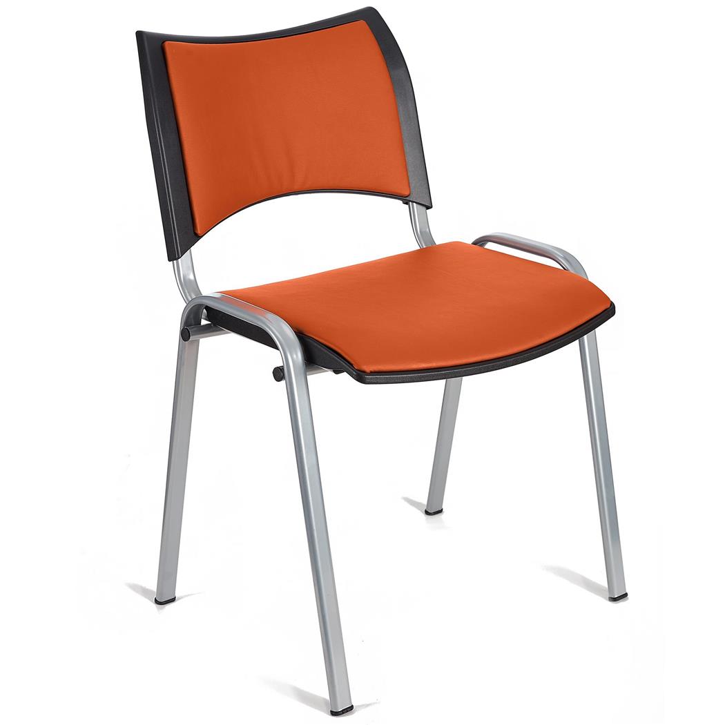 Vergaderstoel ROMEL LEDER, Comfortabele Zitting, Stapelbaar, Grijze Poten, Oranje