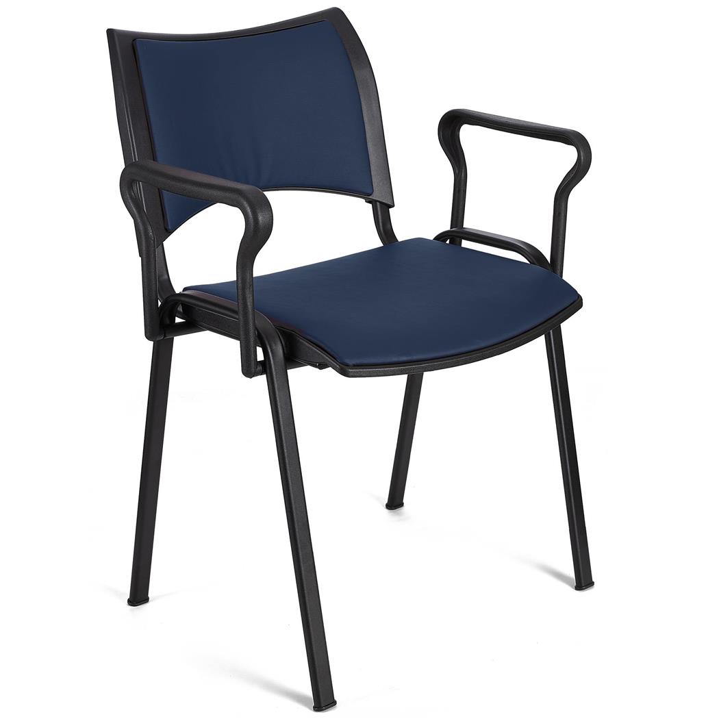 Vergaderstoel ROMEL MET ARMLEUNINGEN LEDER, Comfortabele Zitting, Stapelbaar, Zwarte Poten, Blauw