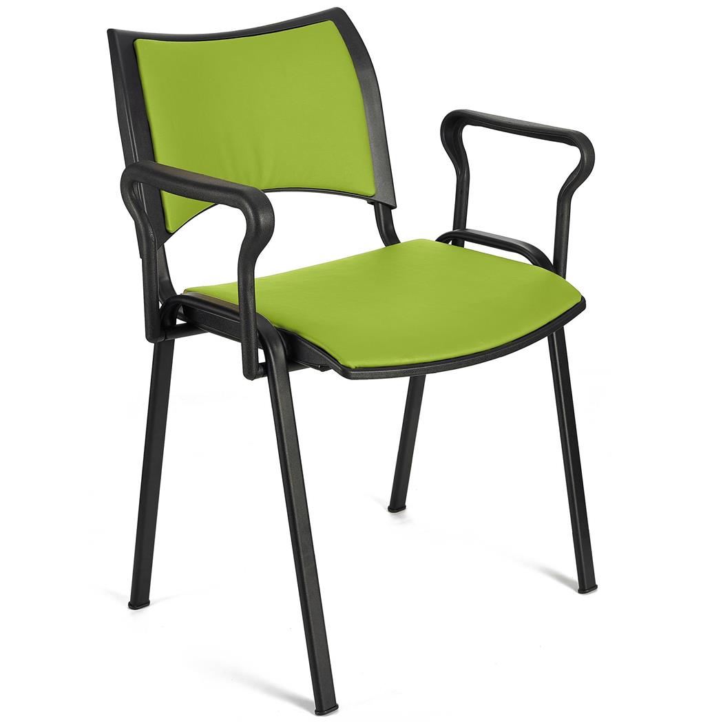 Vergaderstoel ROMEL MET ARMLEUNINGEN LEDER, Comfortabele Zitting, Stapelbaar, Zwarte Poten, Groen