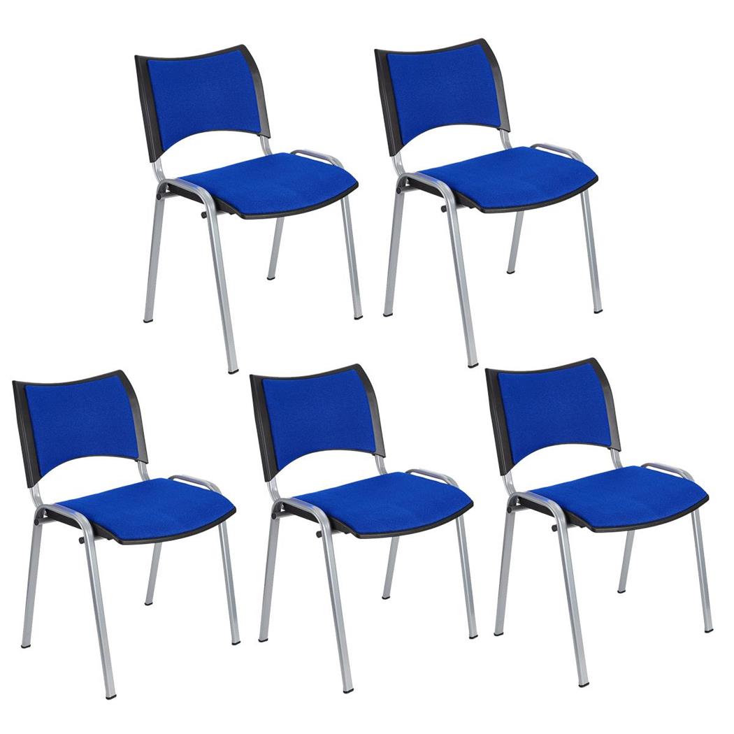 Set van 5 Vergaderstoelen ROMEL, Comfortabele Zitting, Stapelbaar, Grijze Poten, Blauw Stoffen Bekleding