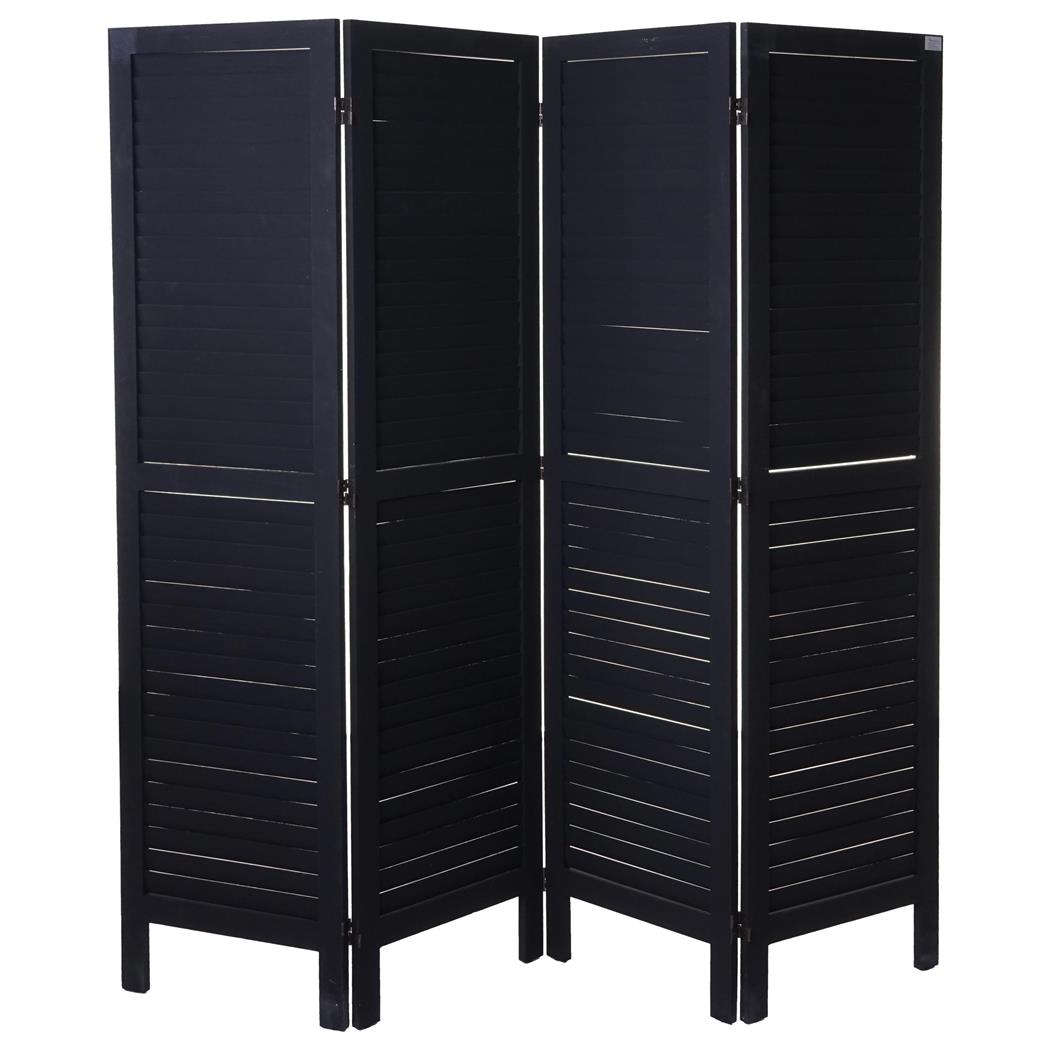 Scheidingswand met 4 panelen LEO, 182x170x2cm, Vintagestijl, In Donkergrijs Hout