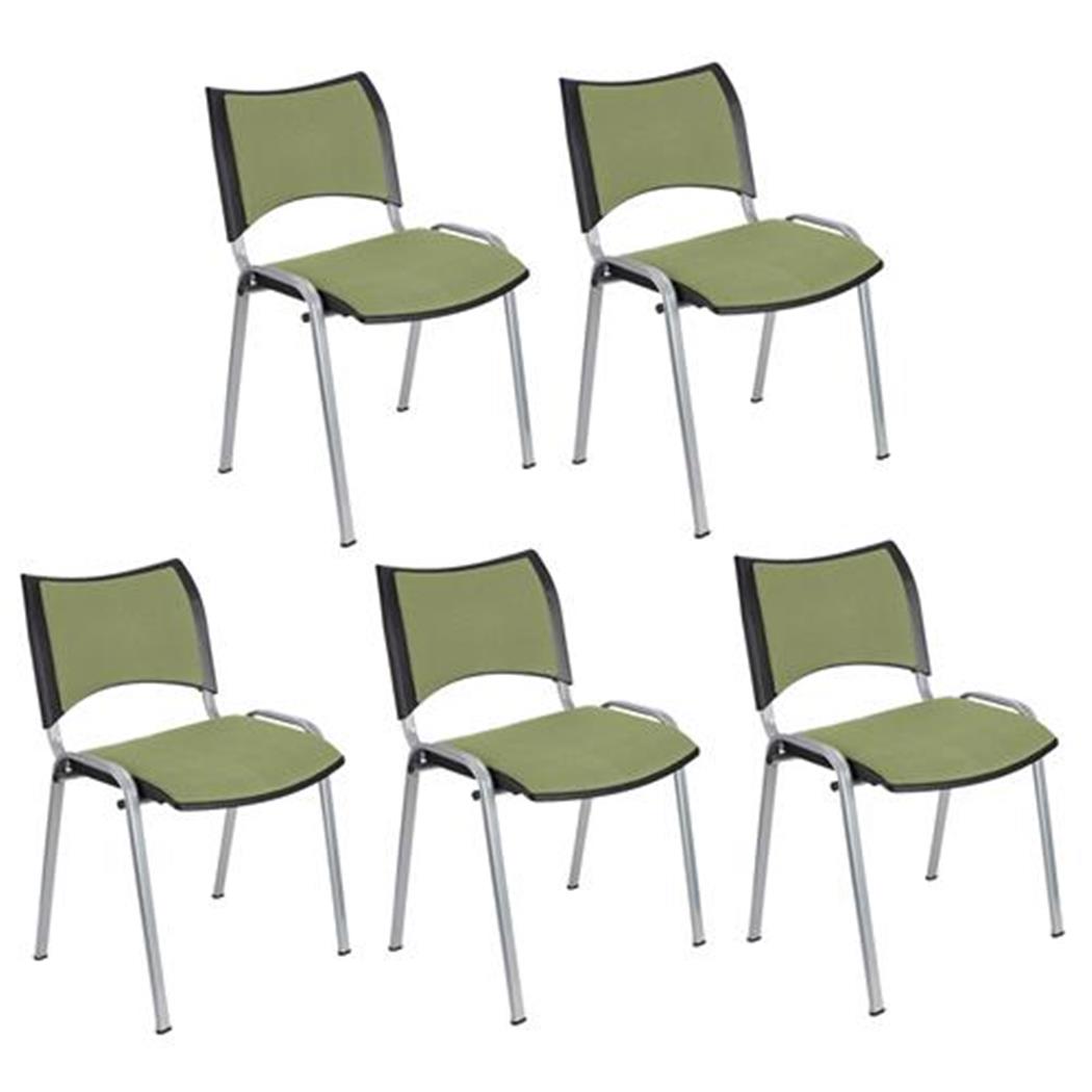 Set van 5 Vergaderstoelen ROMEL, Comfortabele Zitting, Stapelbaar, Grijze Poten, Groen Stoffen Bekleding