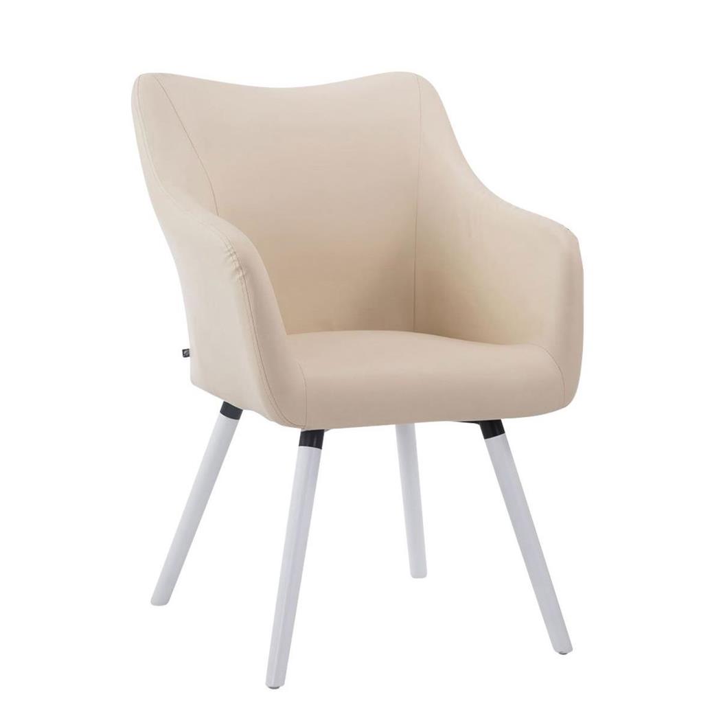 Bezoekersstoel GREG LEDER, Modern Ontwerp, Witte Poten, Beige