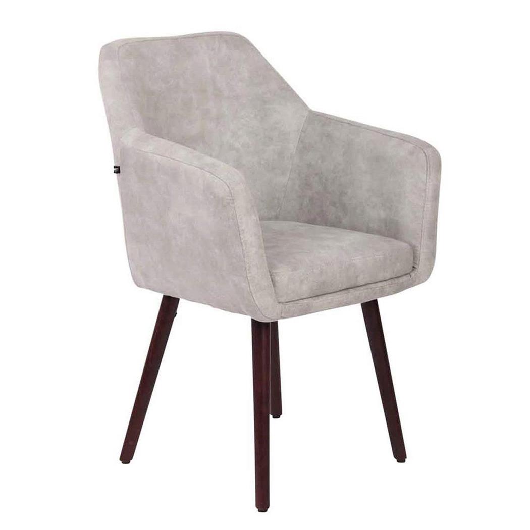Bezoekersstoel ALBERTI, Exclusief Ontwerp, Walnoothouten Poten, Grijs Leder