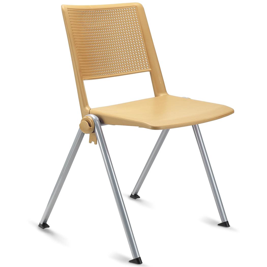 Vergaderstoel CARINA, Stapelbaar, Stoelkoppelsysteem, Beige Kunststof met Grijze Poten