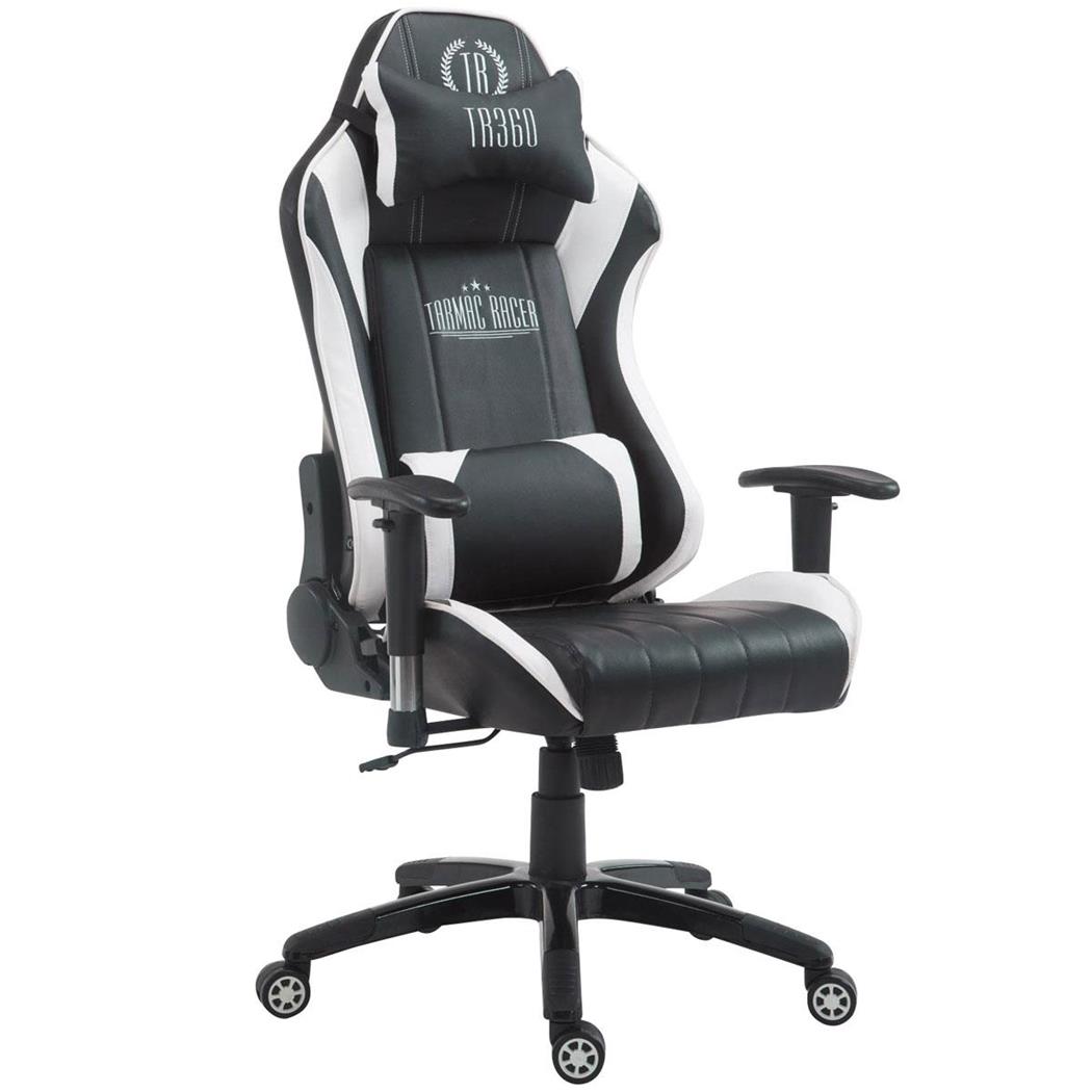 Gamingstoel LOGAN PRO, Kantelbare Rugleuning, Cervicale en Lumale Kussens, In Zwart/Wit