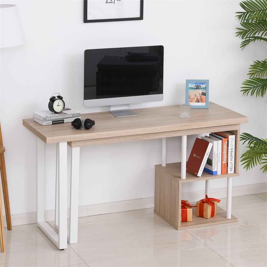 Bureau BARTON, 220x55x76 cm L-Vorm, In Hout en Metaal Kleur Eik