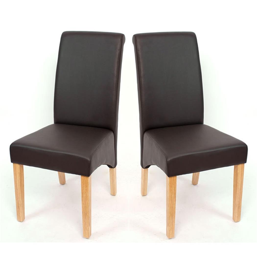 SET van 2 Eetkamerstoelen M37, Bekleed met Donkerbruin Leder en Lichthouten Poten
