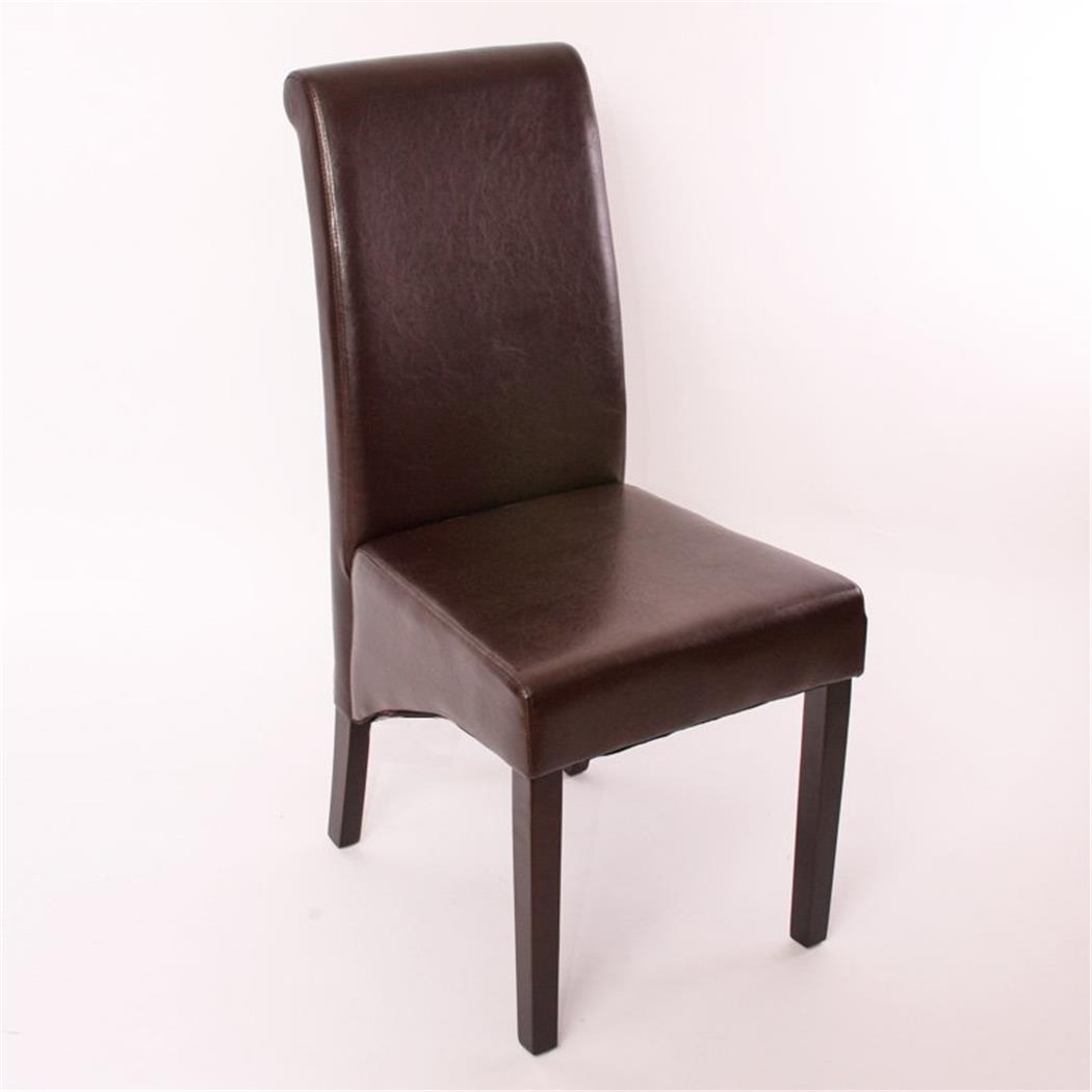 SET van 2 Eetkamerstoelen TURIJN, Kwaliteit en Stijl, Bekleed met Bruin ECHT Leder en Donkerhouten Poten