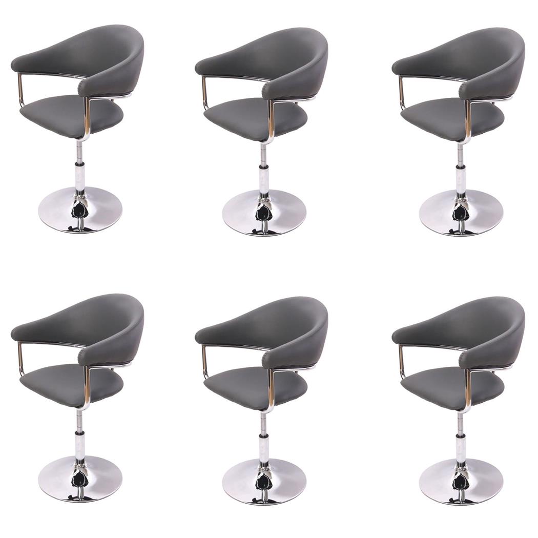 SET van 6 KOMO Stoelen, In Hoogte Verstelbaar, Chromen Voet, in Grijs Leder