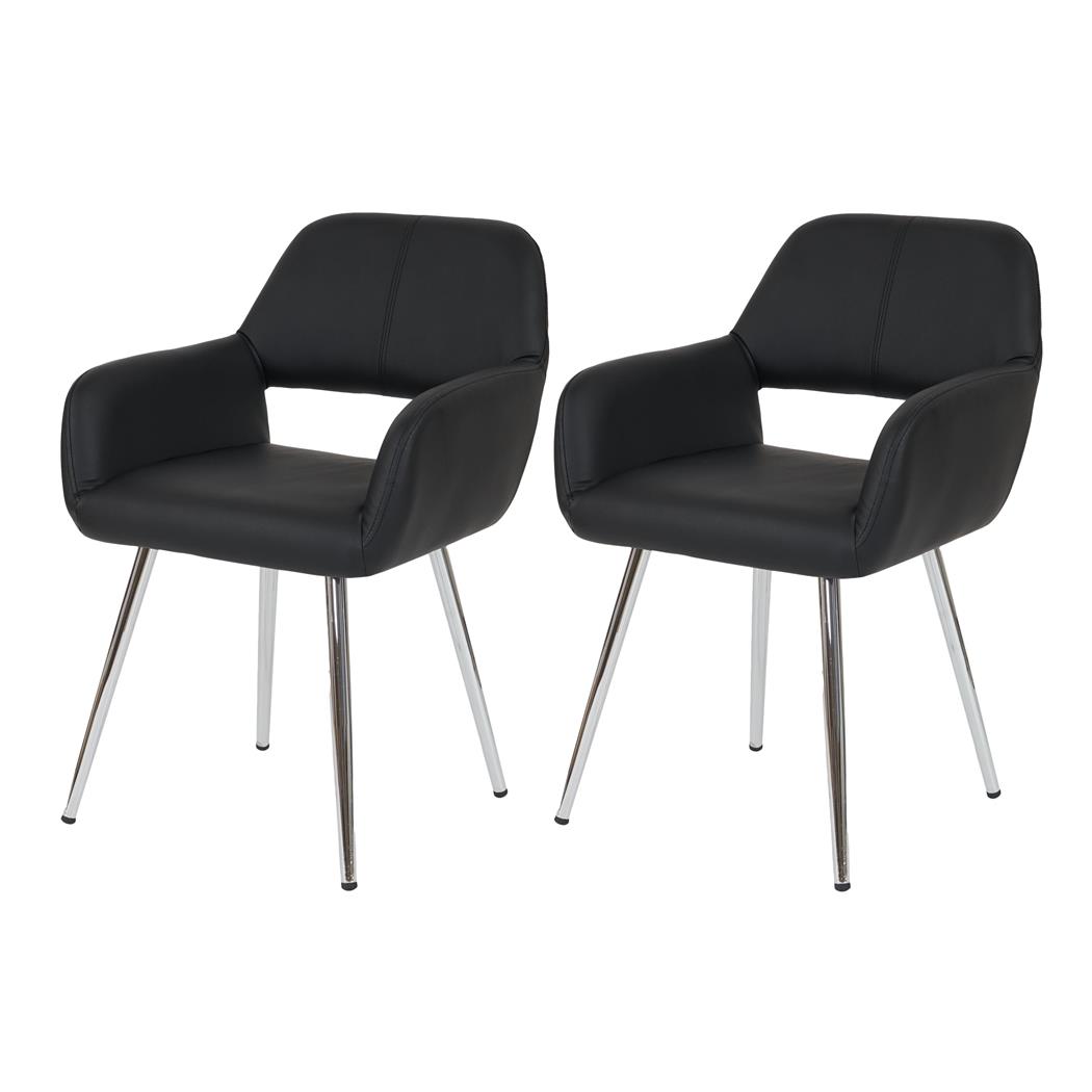 SET van 2 CALISA Stoelen, Trendy Design, Metalen Onderstel, in Zwart  Leder