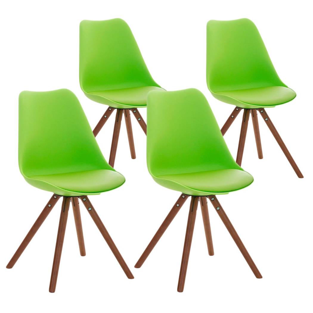 Set van 4 Stoelen TAYLOR, Kleur Groen, Donkerhouten Poten, Lederen Zitting, Exclusief Ontwerp