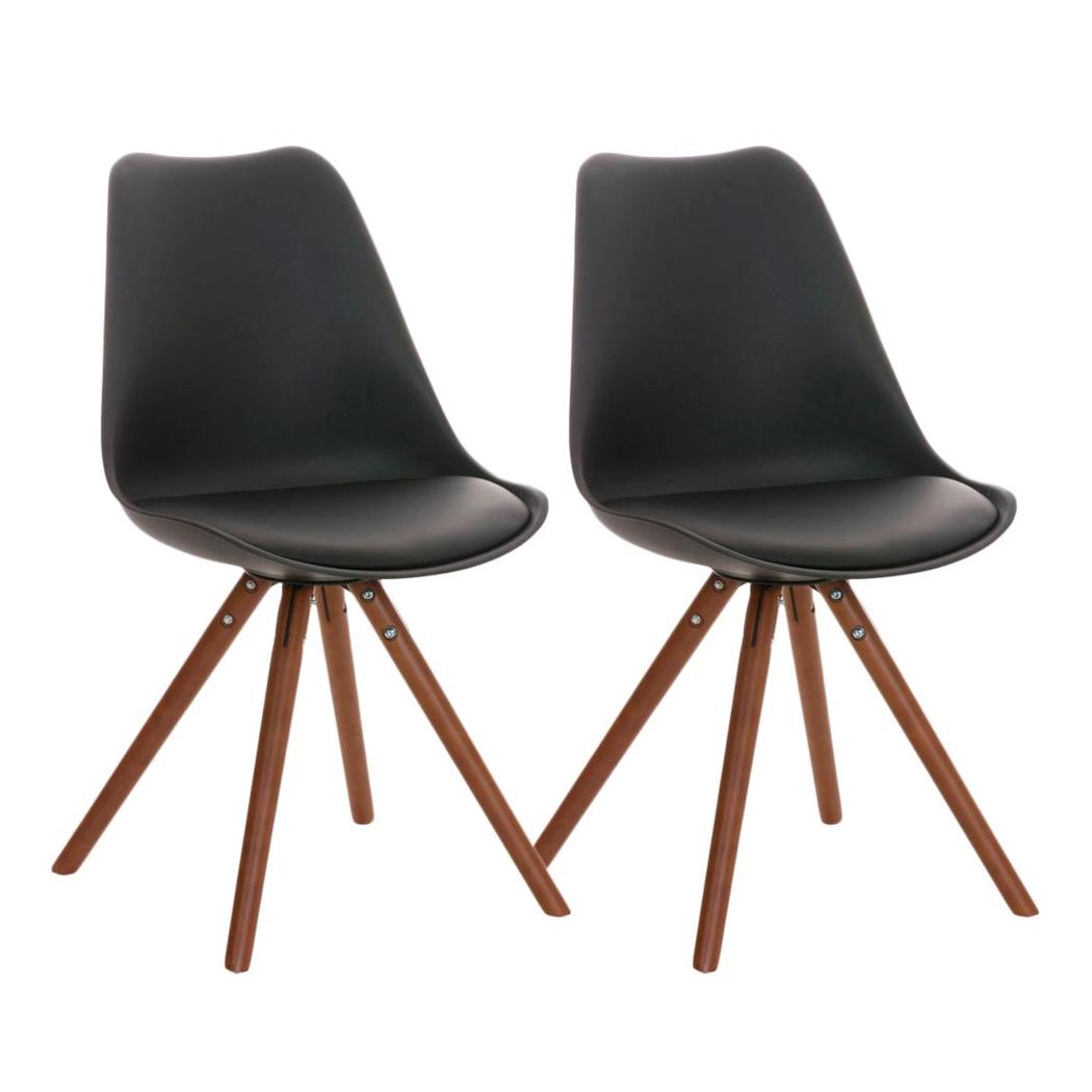 Set van 2 Stoelen TAYLOR, Kleur Zwart, Donkerhouten Poten, Lederen Zitting, Exclusief Ontwerp