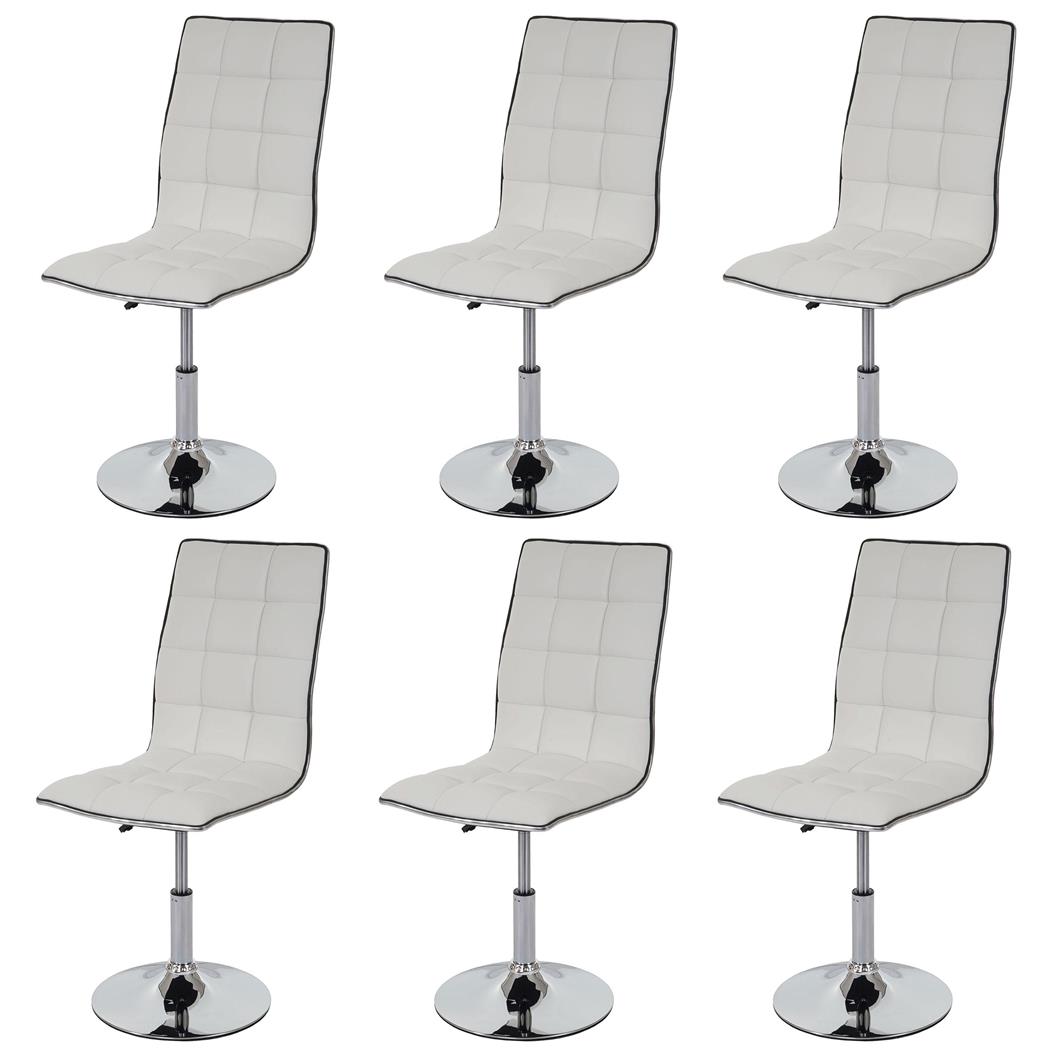 Set van 6 eetkamerstoelen ROGER, Prachtig Stikselontwerp, in Hoogte Verstelbaar, met Wit Leder