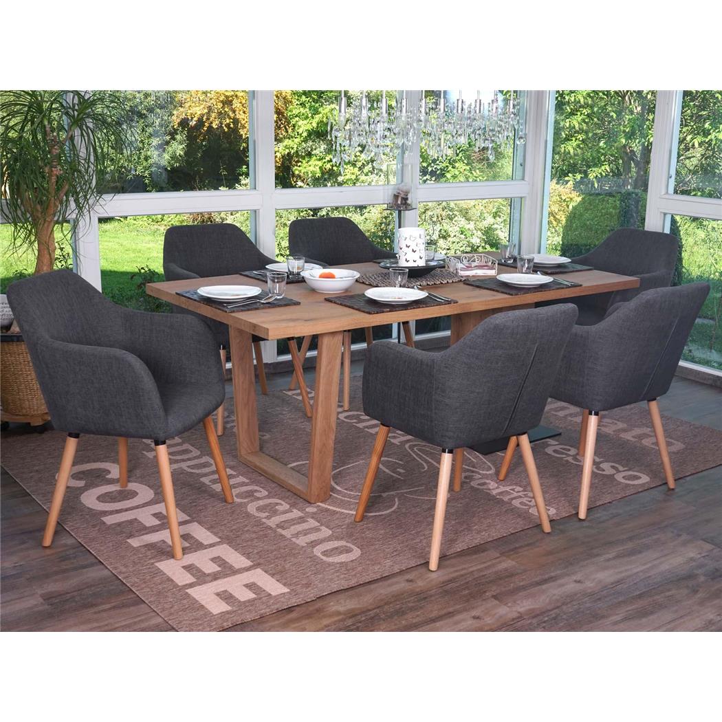 Set van 6 Eetkamerstoelen TULIO STOF, met Lichthouten Poten, Kleur Grijs