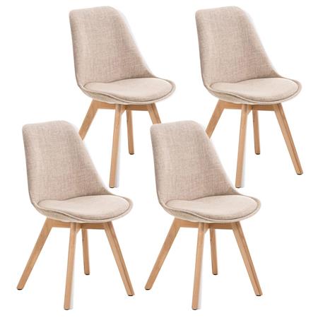 SET van 4 LOREN STOF Stoelen, met Lichthouten Poten, Beige