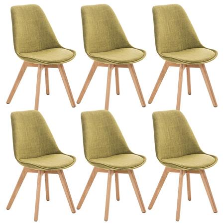 SET van 6 LOREN STOF Stoelen, met Lichthouten Poten, Groen