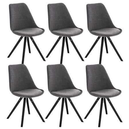 Set van 6 Eetkamerstoelen BAHIA, in Lichtgrijze Stof en Zwarte Poten