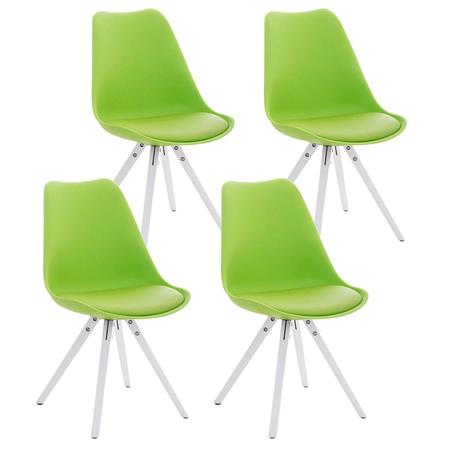 Set van 4 Eetkamerstoelen BAHIA LEDER, Groen met Witte Poten