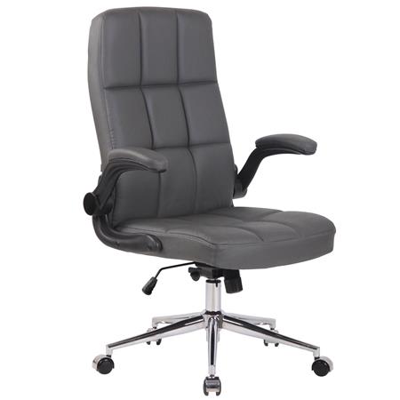 Directiestoel FLEXI, Metalen Structuur, Inklapbare Armleuningen, Bekleed in Leder, Grijs