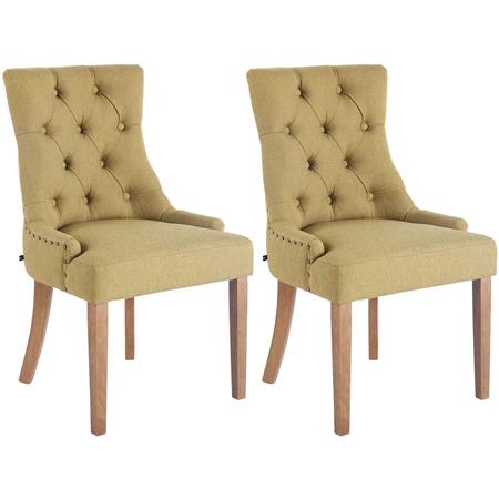 Set van 2 Eetkamerstoelen ABIGAIL, Lichthouten Poten, Gecapitonneerde Rugleuning, Groene Stoffen Bekleding