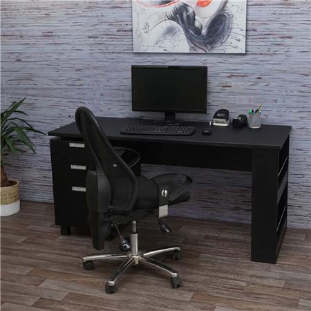 Computerbureau MUNICH, 150x60x74 cm, met Lades en opbergvakken, in Zwart Hout
