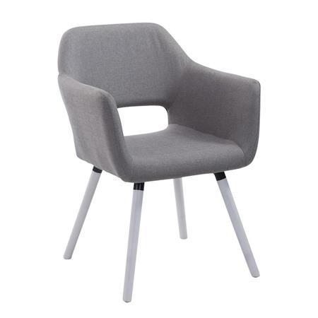 Eetkamerstoel KALUM, Witte Poten, Stoffen Bekleding, Kleur Grijs
